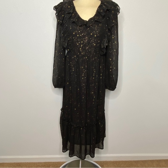 Anthropologie By The River Black Gold Star Print Midi Dress - Picture 5 of 14